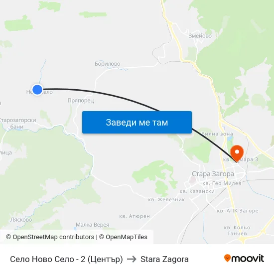 Село Ново Село - 2 (Център) to Stara Zagora map