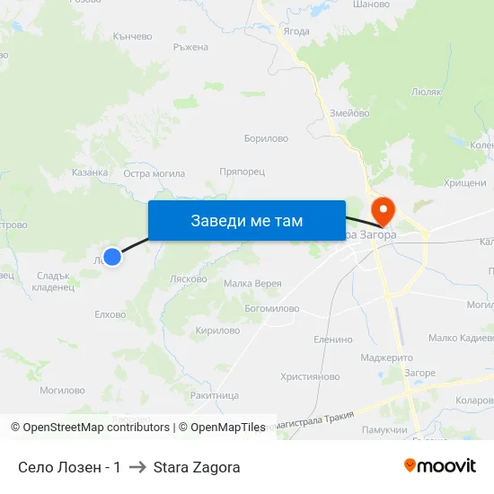 Село Лозен - 1 to Stara Zagora map