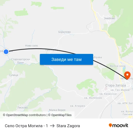 Село Остра Могила - 1 to Stara Zagora map