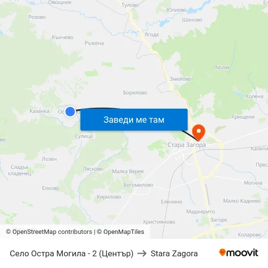 Село Остра Могила - 2 (Център) to Stara Zagora map