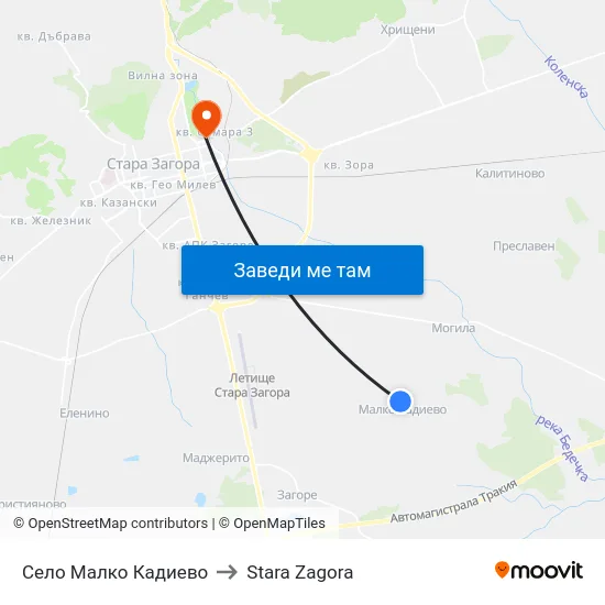 Село Малко Кадиево to Stara Zagora map