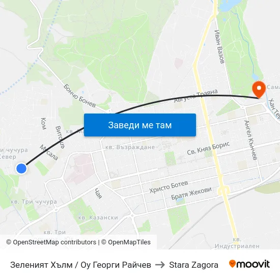 Зеленият Хълм / Оу Георги Райчев to Stara Zagora map