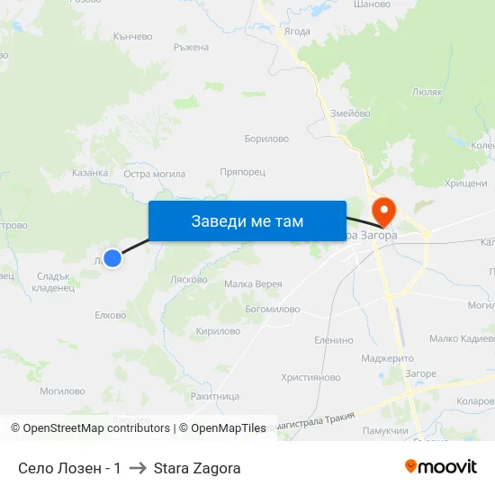Село Лозен - 1 to Stara Zagora map