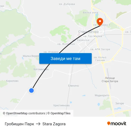 Гробищен Парк to Stara Zagora map