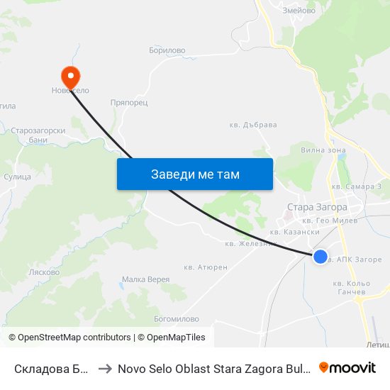 Складова База to Novo Selo Oblast Stara Zagora Bulgaria map