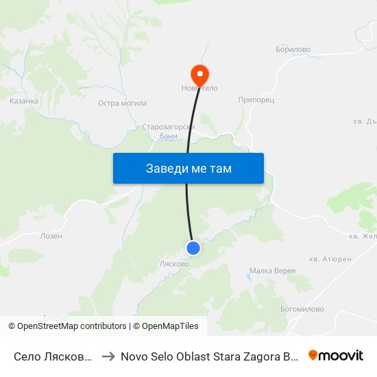 Село Лясково - 2 to Novo Selo Oblast Stara Zagora Bulgaria map