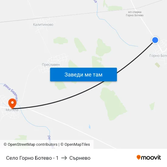 Село Горно Ботево - 1 to Сърнево map