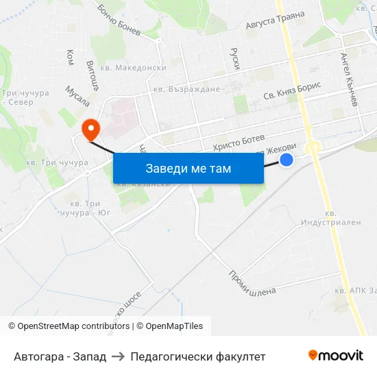 Автогара - Запад to Педагогически факултет map