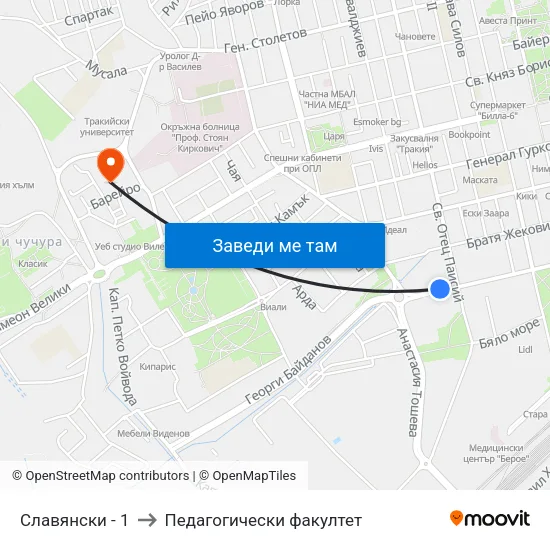 Славянски - 1 to Педагогически факултет map