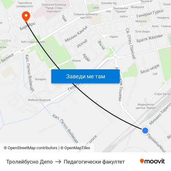 Тролейбусно Депо to Педагогически факултет map