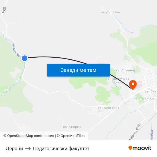 Дерони to Педагогически факултет map