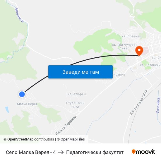 Село Малка Верея - 4 to Педагогически факултет map