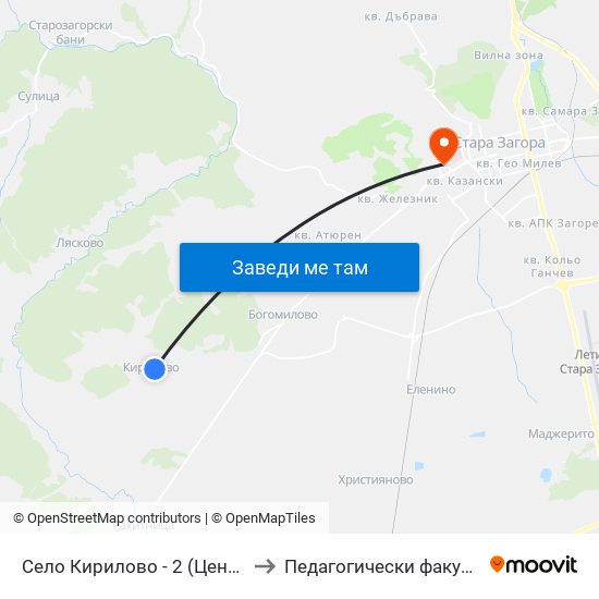 Село Кирилово - 2 (Център) to Педагогически факултет map