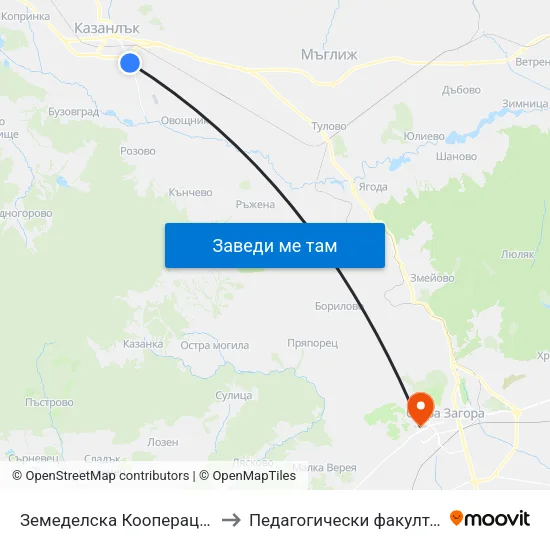 Земеделска Кооперация to Педагогически факултет map