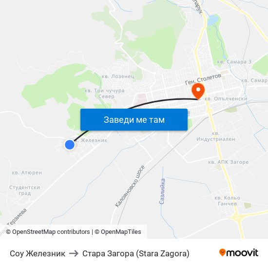 Соу Железник to Стара Загора (Stara Zagora) map