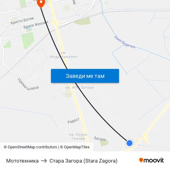 Мототехника to Стара Загора (Stara Zagora) map