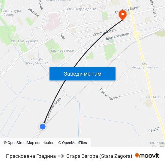 Прасковена Градина to Стара Загора (Stara Zagora) map