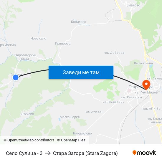 Село Сулица - 3 to Стара Загора (Stara Zagora) map