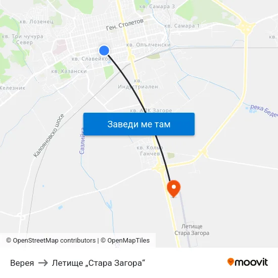 Верея to Летище „Стара Загора“ map