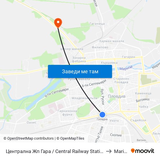 Централна Жп Гара / Central Railway Station (205) to Maritsa map