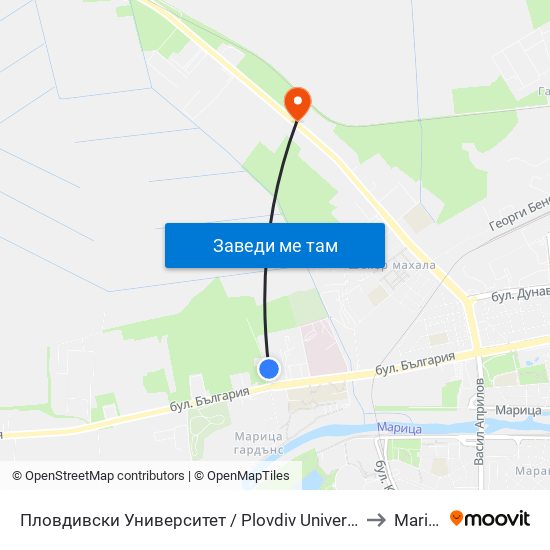 Пловдивски Университет / Plovdiv University (1003) to Maritsa map