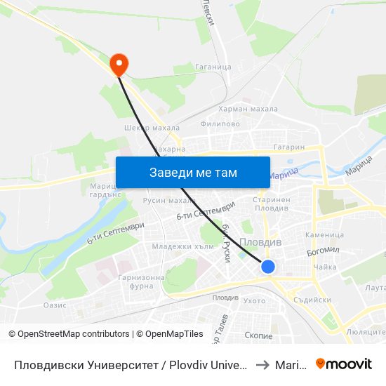 Пловдивски Университет / Plovdiv University (13) to Maritsa map