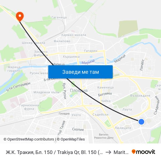 Ж.К. Тракия, Бл. 150 / Trakiya Qr, Bl. 150 (109) to Maritsa map