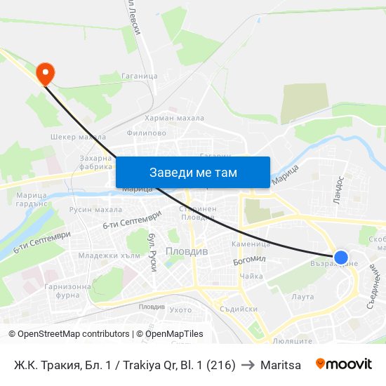 Ж.К. Тракия, Бл. 1 / Trakiya Qr, Bl. 1 (216) to Maritsa map