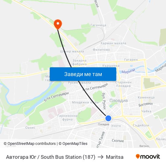 Автогара Юг / South Bus Station (187) to Maritsa map