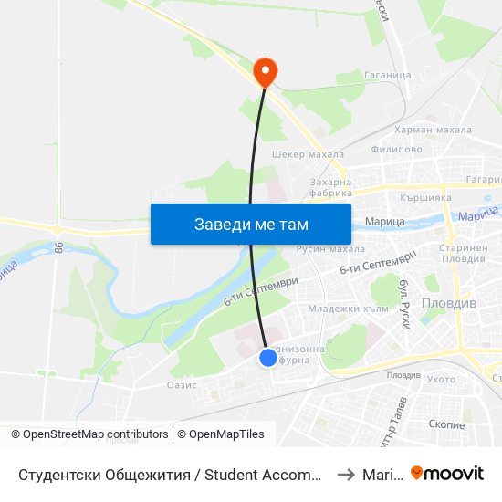 Студентски Общежития / Student Accommodation (389) to Maritsa map