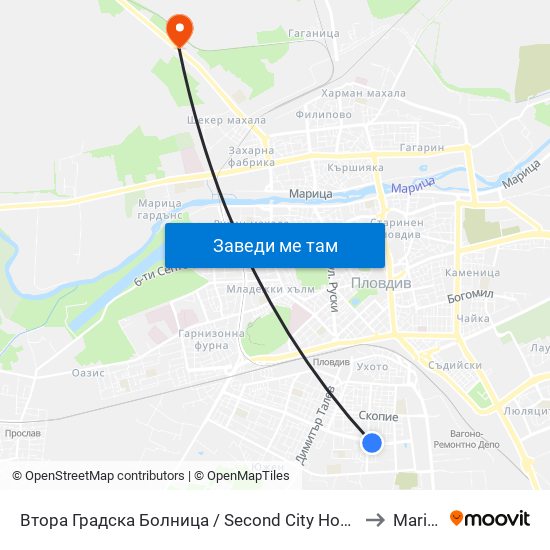 Втора Градска Болница / Second City Hospital (61) to Maritsa map