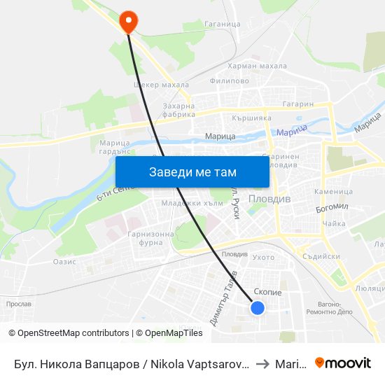 Бул. Никола Вапцаров / Nikola Vaptsarov Blvd. (68) to Maritsa map
