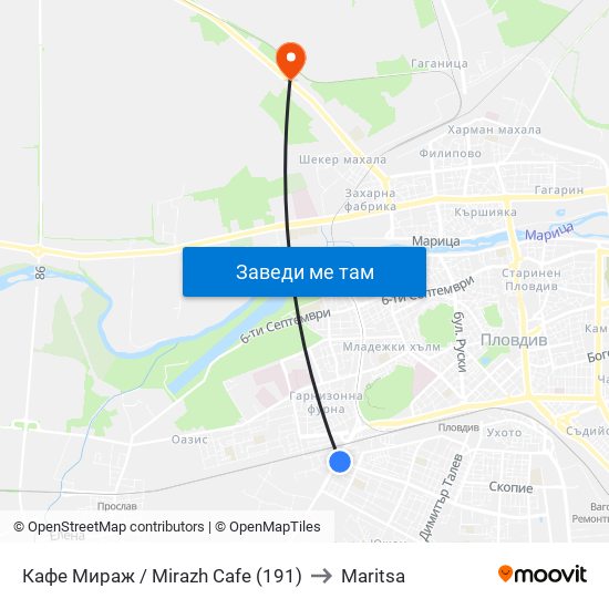 Кафе Мираж / Mirazh Cafe (191) to Maritsa map