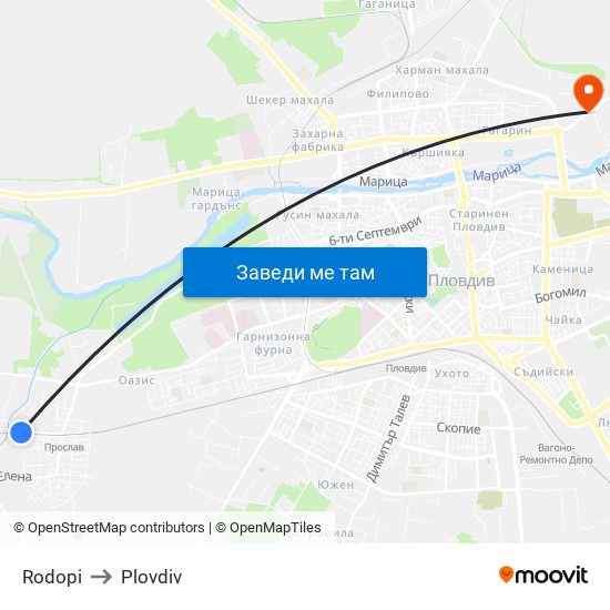 Rodopi to Plovdiv map