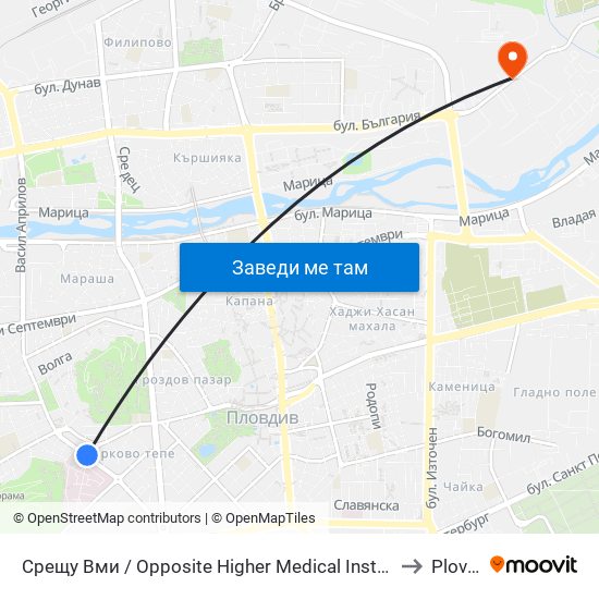 Срещу Вми / Opposite Higher Medical Institute (169) to Plovdiv map