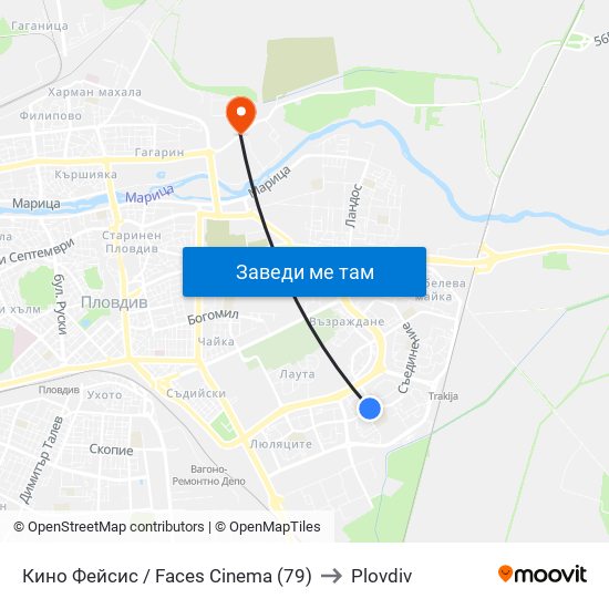 Кино Фейсис / Faces Cinema (79) to Plovdiv map