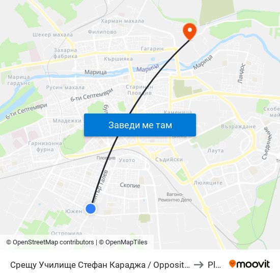 Срещу Училище Стефан Караджа / Opposite Stefan Karadzha School (38) to Plovdiv map