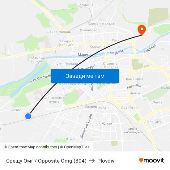 Срещу Омг / Opposite Omg (304) to Plovdiv map