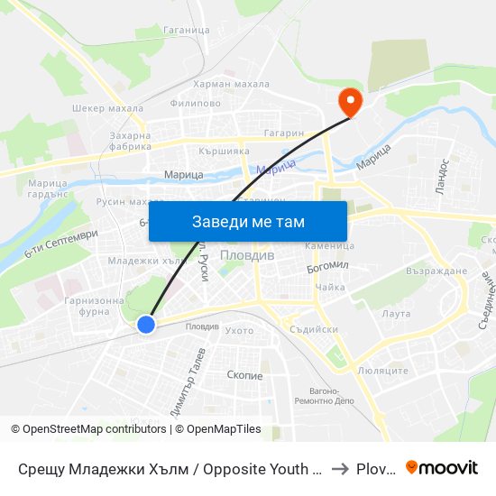 Срещу Младежки Хълм / Opposite Youth Hill (203) to Plovdiv map