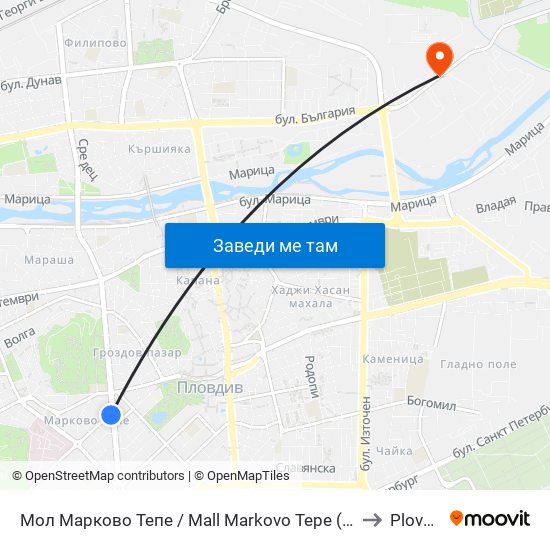 Мол Марково Тепе / Mall Markovo Tepe (168) to Plovdiv map