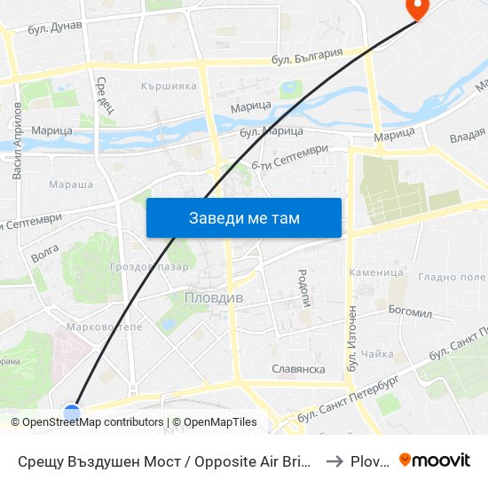 Срещу Въздушен Мост / Opposite Air Bridge (189) to Plovdiv map