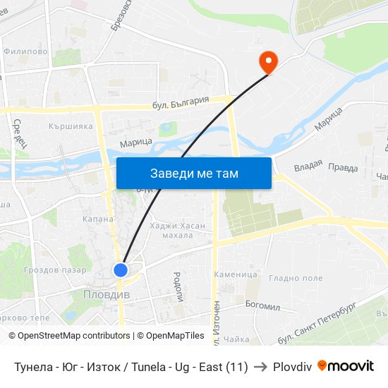 Тунела - Юг - Изток / Tunela - Ug - East (11) to Plovdiv map