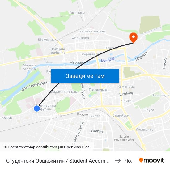 Студентски Общежития / Student Accommodation (389) to Plovdiv map