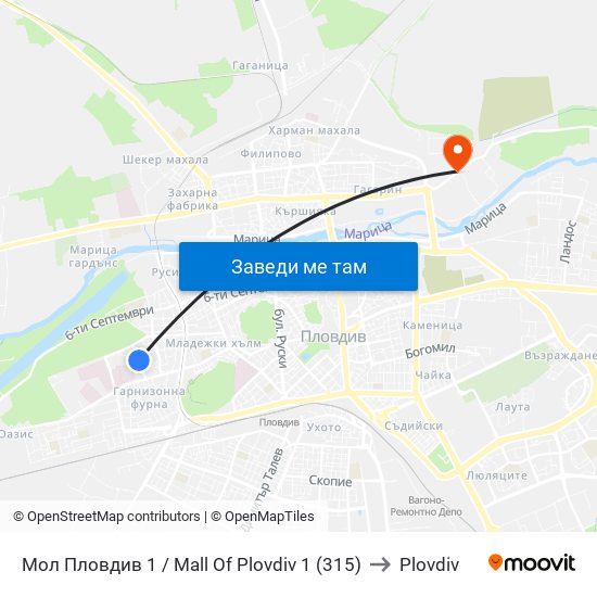 Мол Пловдив 1 / Mall Of Plovdiv 1 (315) to Plovdiv map
