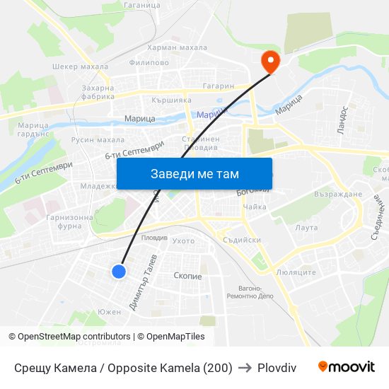 Срещу Камела / Opposite Kamela (200) to Plovdiv map