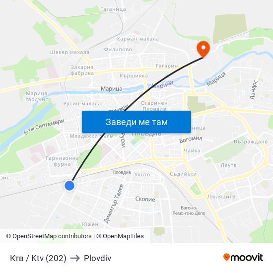 Ктв / Ktv (202) to Plovdiv map