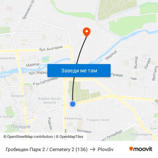 Гробищен Парк 2 / Cemetery 2 (136) to Plovdiv map