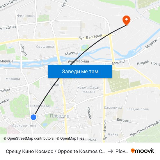 Срещу Кино Космос / Opposite Kosmos Cinema (247) to Plovdiv map