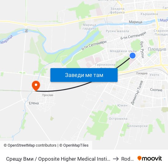 Срещу Вми / Opposite Higher Medical Institute (169) to Rodopi map
