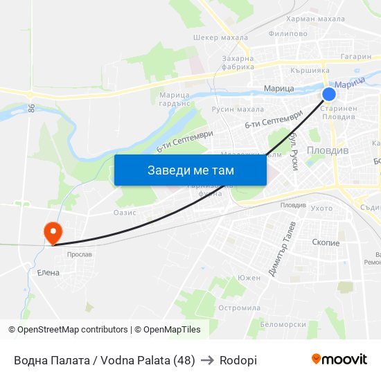 Водна Палата / Vodna Palata (48) to Rodopi map